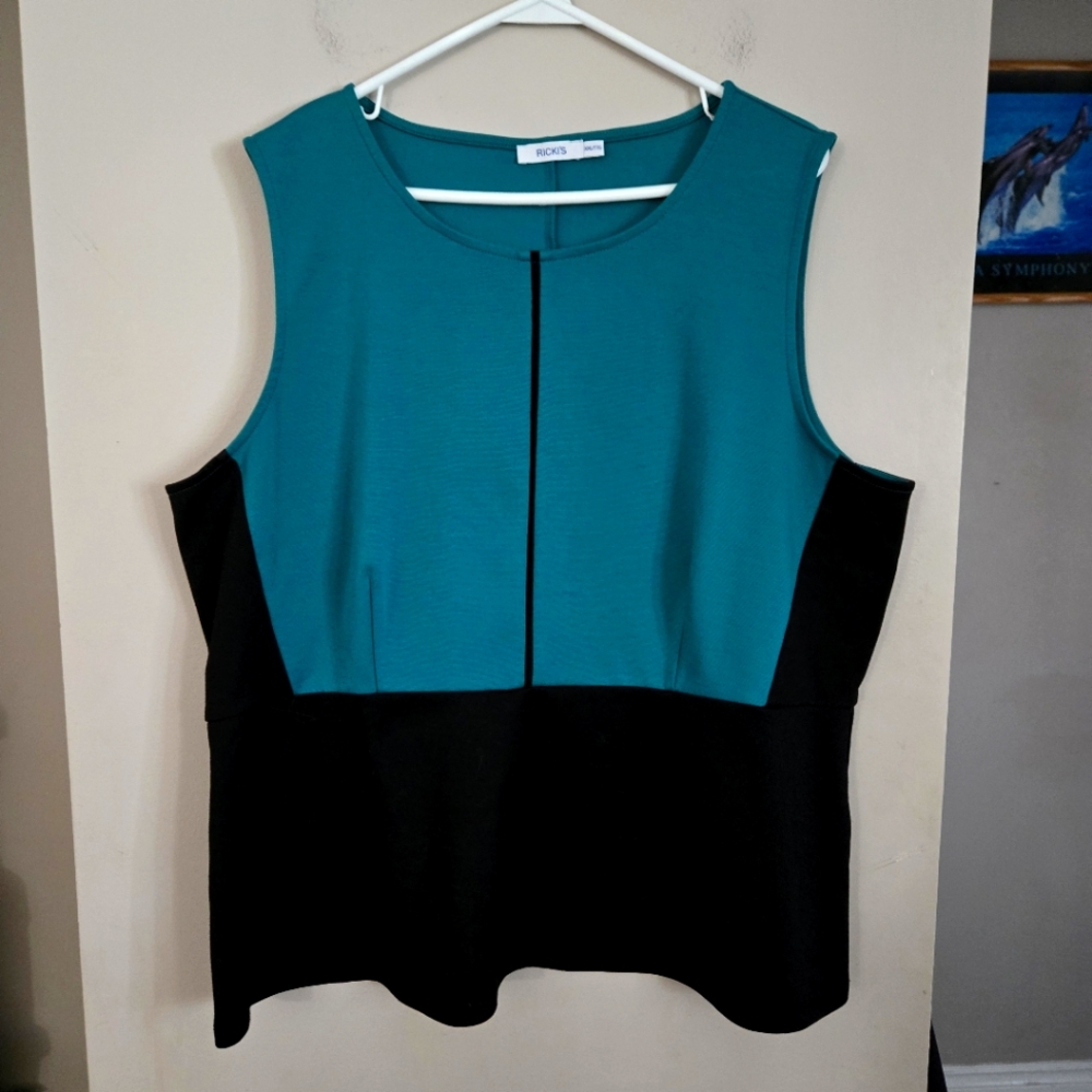 Ricki's Dress Shirt Color Block Women's  Black Sleeveless Top Plus XXL